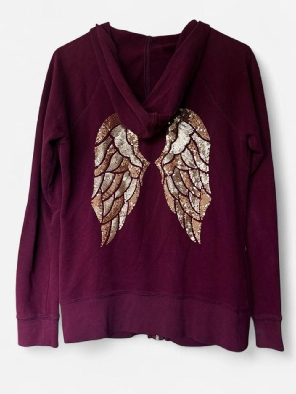 Victoria’s Secret Angel Wing Hoodie Burgundy Gold Sequin Bling Zip Up Medium